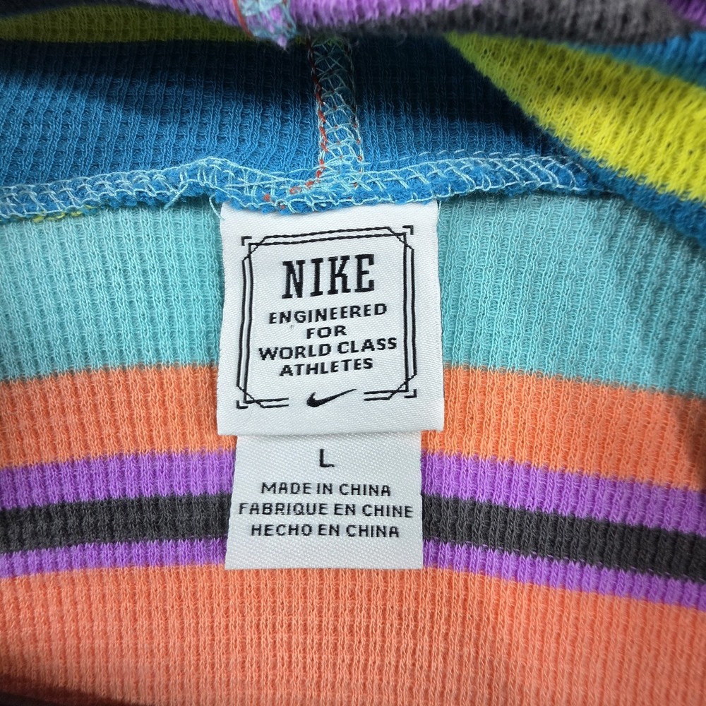 Nike Multicolor Striped Waffle Knit Ruched Hoodie Long Sleeve Shirt L Skate Y2K - Picture 5 of 9
